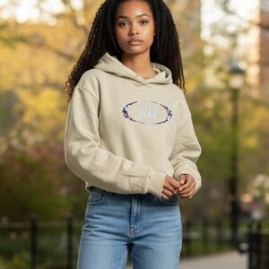 Nike Yellow Green Cropped Hoodie With Nike Floral Embroidered Size XS